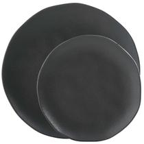 Jogo 6 prato raso e 6 de sobremesa preto matte em cerâmica porto brasil
