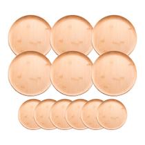 Jogo 6 Prato Raso e 6 Sobremesa Bambu Natural Pratinho Madeira Lyor 27cm