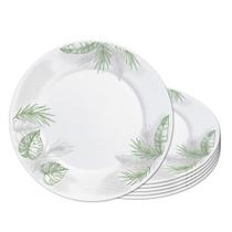 Jogo 6 Prato Raso Opaline de Vidro Branco com Folhas Jungle Leitoso 26cm Haüskraft Jogo 6 Prato Raso Opaline de Vidro Branco com Folhas Jungle Leitoso 26cm Haüskraft