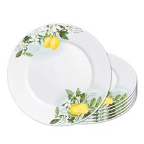 Jogo 6 Prato Raso Opaline de Vidro Branco com Limão Siciliano Lemon Leitoso 26cm Haüskraft Jogo 6 Prato Raso Opaline de Vidro Branco com Limão Siciliano Lemon Leitoso 26cm Haüskraft