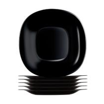 Jogo 6 Prato Raso Preto Quadrado Square 26cm Vidro Opalino Em Casa Tem