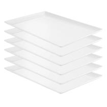 Jogo 6 Prato Retangular Melamina Grande 35 X 24 Cm Kit 6 Travessa Branca De Plástico Servir Saladas Tábua Self-service Comida Japonesa Sushi Bestfer