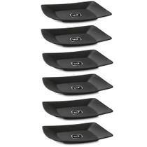 Jogo 6 Pratos 18,5cm Preto Plástico Quadrados Doces Lanches Frutas Petiscos Slim Uz