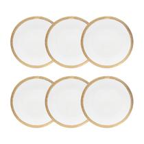 Jogo 6 pratos 19 cm para sobremesa de porcelana branca e dourado Paddy Wolff - 18052 Jogo 6 pratos 19 cm para sobremesa de porcelana branca e dourado Paddy Wolff - 18052