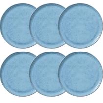 Jogo 6 Pratos 21cm Cerâmica Azul Para Sobremesa Mesa Posta Porto Brasil Linhas Breeze Raso