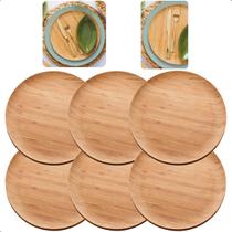 Jogo 6 Pratos Bambu Natural Raso 27cm Almoço Jantar Verona - Lyor