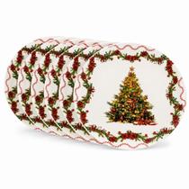 Jogo 6 Pratos de Jantar Natalino em Melamina 27,5cm Árvore de Natal e Bico de Papagaio - Magizi Jogo 6 Pratos de Jantar Natalino em Melamina 27,5cm Árvore de Natal e Bico de Papagaio - Magizi
