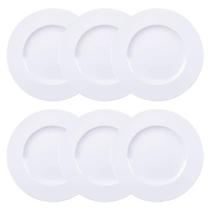 Jogo 6 Pratos de Jantar Rasos Porcelana Branco 27cm Maria Augusta Tramontina Aba Larga