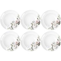 Jogo 6 Pratos de Porcelana com Estampa Floral Germer Fundos Redondos 23cm Garden