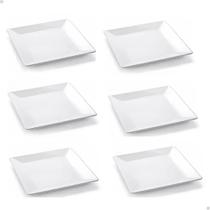 Jogo 6 Pratos de Refeição Quadrados Melamina 25cm Branco Yazy Jogo 6 Pratos de Refeição Quadrados Melamina 25cm Branco Yazy