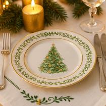 Jogo 6 Pratos de Sobremesa Cerâmica Classic Christmas Filete Dourado 21cm Alleanza