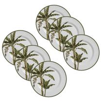 Jogo 6 Pratos de Sobremesa de Cerâmica 20cm Malibu Coqueiro Alleanza 1ª Linha