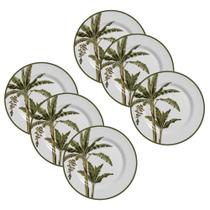 Jogo 6 Pratos de Sobremesa de Cerâmica 20cm Malibu Coqueiro Alleanza 1ª Linha