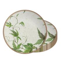 Jogo 6 Pratos de Sobremesa de Cerâmica Off White Coup Tropical Leaves Alleanza 20cm