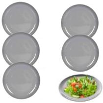 Jogo 6 Pratos de Sobremesa em Melamina 20cm Cinza Luxo