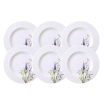 Jogo 6 Pratos de Sobremesa Porcelana Decorada 21cm Tramontina Lilla Floral Mesa Posta Eventos