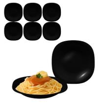 Jogo 6 Pratos De Vidro Quadrado Fundo Opaline Preto 23cm Jogo 6 Pratos De Vidro Quadrado Fundo Opaline Preto 23cm