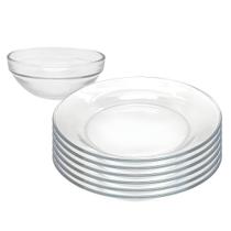 Jogo 6 Pratos e 6 Tigela Bowl Pro Aparelho De Jantar Vidro Transparente Sobremesa - CLICK HOUSE