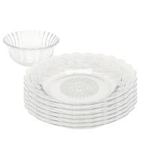 Jogo 6 Pratos e 6 Tigela Bowl Tripoli Aparelho De Jantar Vidro Transparente Sobremesa Jogo 6 Pratos e 6 Tigela Bowl Tripoli Aparelho De Jantar Vidro Transparente Sobremesa