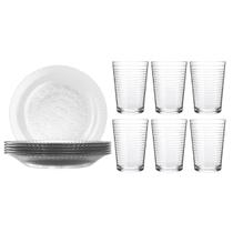 Jogo 6 Pratos Fundo Primavera + 6 Copos Ginga 265ml Conjunto