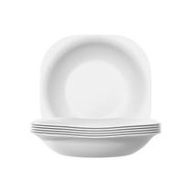 Jogo 6 Pratos Fundo Quadrado Opaline Vidro Branco 22 cm Jogo 6 Pratos Fundo Quadrado Opaline Vidro Branco 22 cm