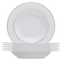 Jogo 6 pratos fundos 21,5 cm de porcelana branca com fio de ouro Monaco Wolff - 18081 Jogo 6 pratos fundos 21,5 cm de porcelana branca com fio de ouro Monaco Wolff - 18081