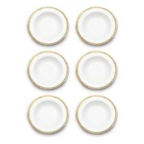 Jogo 6 pratos fundos 22 cm de porcelana branca e dourado Paddy Wolff - 18154