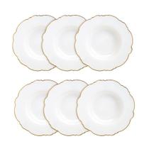 Jogo 6 pratos fundos 23 cm de porcelana branca com fio dourado Maldivas Wolff - 18051
