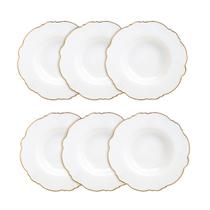 Jogo 6 pratos fundos 23 cm de porcelana branca com fio dourado Maldivas Wolff - 18051 Jogo 6 pratos fundos 23 cm de porcelana branca com fio dourado Maldivas Wolff - 18051