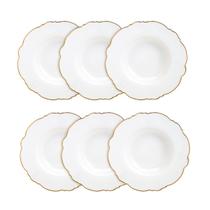 Jogo 6 pratos fundos 23 cm de porcelana branca com fio dourado Maldivas Wolff - 35372