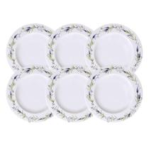 Jogo 6 Pratos Fundos 23cm Tramontina Lilla Porcelana Decorada Sopas Caldos Mesa Posta