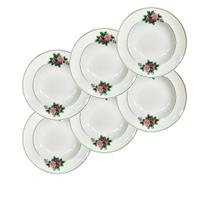 Jogo 6 Pratos Fundos De Porcelana Decorados C/ Filete
