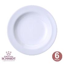 Jogo 6 Pratos Fundos Sopa Massa Cilíndrica Porcelana Schmidt - Porcelanas Schmidt