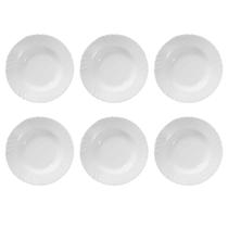 Jogo 6 Pratos Fundos Vidro Opaline Branco Temperado, Allmix, Kit Conjunto Jogo 6 Pratos Fundos Vidro Opaline Branco Temperado, Allmix, Kit Conjunto