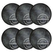Jogo 6 Pratos para Churrasco Porcelana 25cm Carbon Mesa Posta Temática Tramontina Jogo 6 Pratos para Churrasco Porcelana 25cm Carbon Mesa Posta Temática Tramontina