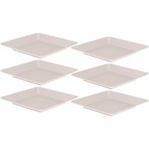 Jogo 6 Pratos Plásticos Quadrados 22,5cm Bege Ou Restaurante Buffet Sobremesas Saladas