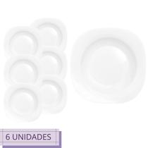Jogo 6 Pratos Quadrado Plaza Branco Fundo 22cm Restaurante