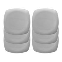 Jogo 6 Pratos Quadrado Raso Cinza em Melamina 24,5cm Luxo