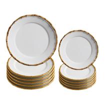 Jogo 6 Pratos Raso 6 Sobremesa Branco de Bambu Borda Grossa Scalla Flat