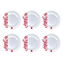 Jogo 6 Pratos Raso Coca Cola De Melanina 25cm - Branco - Hauskraft