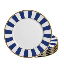 Jogo 6 Pratos Raso de Cerâmica Azul Branco Listras Stripe Azul Alleanza 29cm Jogo 6 Pratos Raso de Cerâmica Azul Branco Listras Stripe Azul Alleanza 29cm
