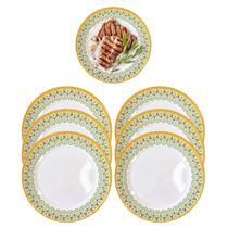 Jogo 6 Pratos Raso em Melamina Decorado 23cm Restaurantes