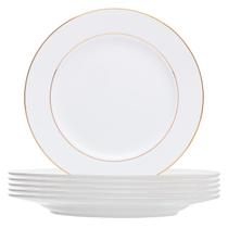 Jogo 6 pratos rasos 27 cm de porcelana branca com fio de ouro Monaco Wolff - 18082 Jogo 6 pratos rasos 27 cm de porcelana branca com fio de ouro Monaco Wolff - 18082