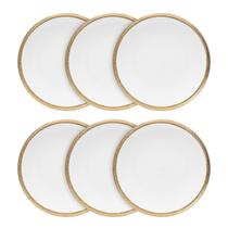 Jogo 6 pratos rasos 27 cm de porcelana branca e dourado Paddy Wolff - 18152