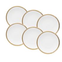 Jogo 6 pratos rasos 27 cm de porcelana branca e dourado Paddy Wolff - 18152
