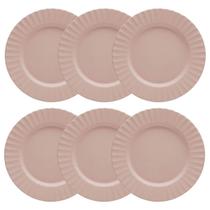 Jogo 6 Pratos Rasos 27cm Bege Melamina Resistente Lyor Gerbera Mesa Posta Restaurante Buffet