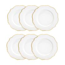 Jogo 6 pratos rasos 28 cm de porcelana branca com fio dourado Maldivas Wolff - 18053
