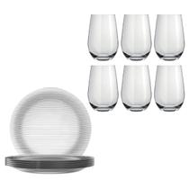 Jogo 6 Pratos Rasos Diamante + 6 Copos Dubai 480ml Conjunto Jogo 6 Pratos Rasos Diamante + 6 Copos Dubai 480ml Conjunto