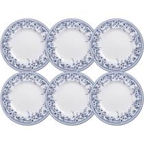Jogo 6 Pratos Rasos Jantar 28cm Tramontina Azzura Porcelana Decorada Floral Azul Mesa Posta