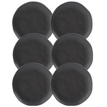 Jogo 6 Pratos Sobremesa 19cm Cerâmica Orgânico Preto Fosco Porto Brasil Mesa Posta